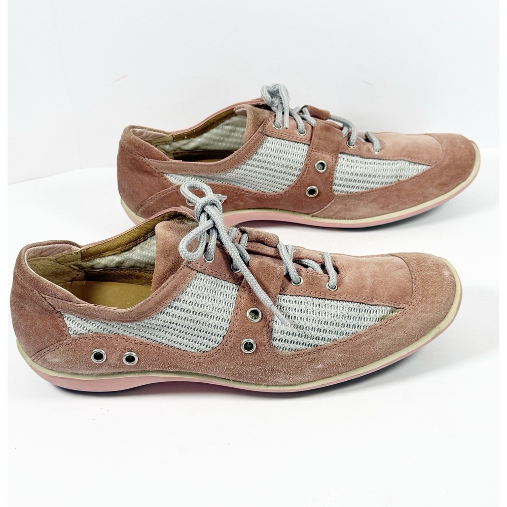 Stuart Weitzman Pink Suede Mesh Fashion Sneaker Lace Up Low Top Preppy Size 7